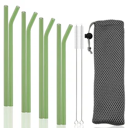 8 - Piece Multicolored Reusable Glass Drinking Straw Set with Cleaning Brush and Carry Bag (Green)
