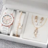 4PCS/Set Geneva Watch Pealrs Jewelry Set Fashion Silicone Band Women Quartz Wristwatch Female Casual Clock（Without Box） 2