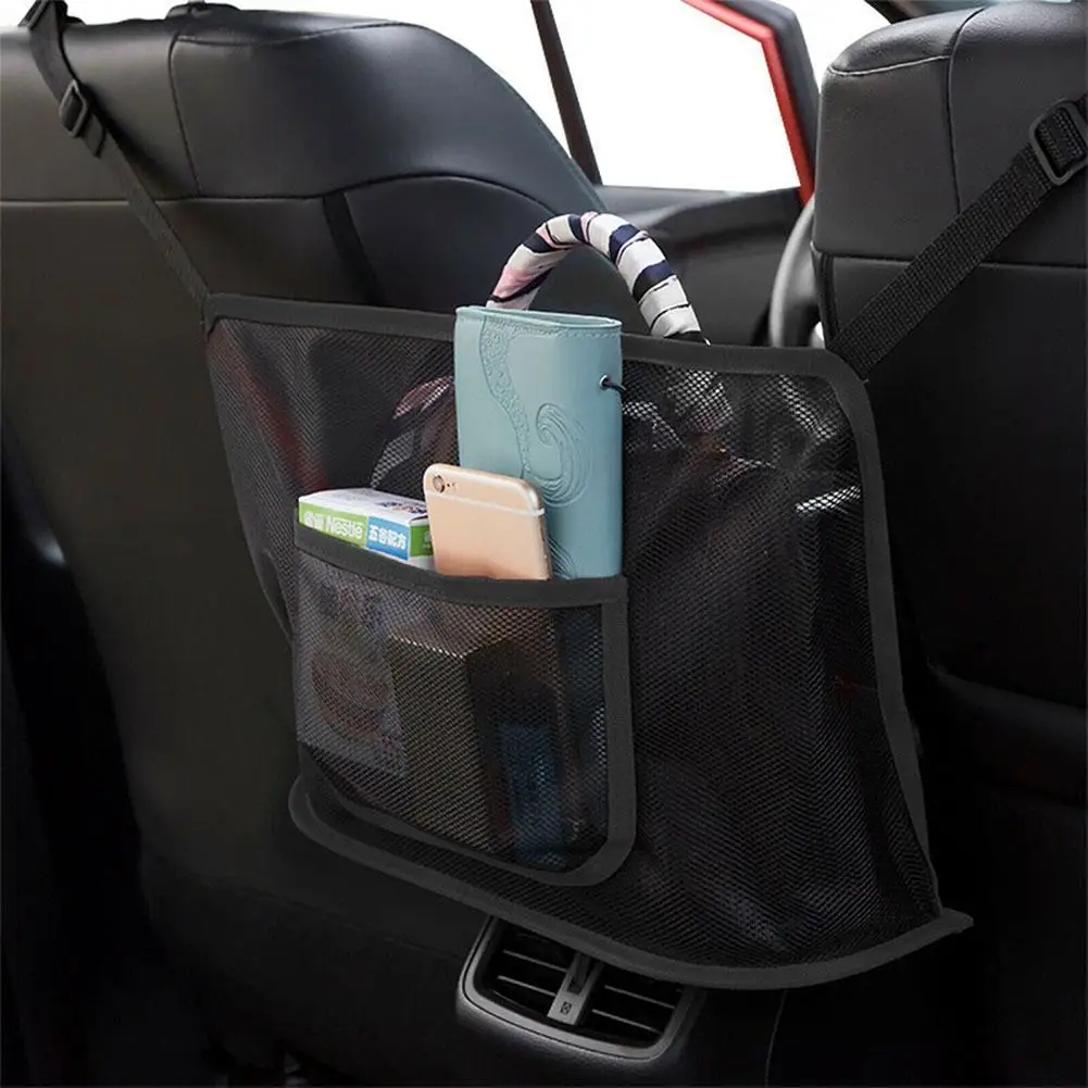 

Large Capacity Car Seat Net Pocket Handbag Purse Holder Mesh Back Pouch Between Seats Storage Bag Organizer Car Accessories