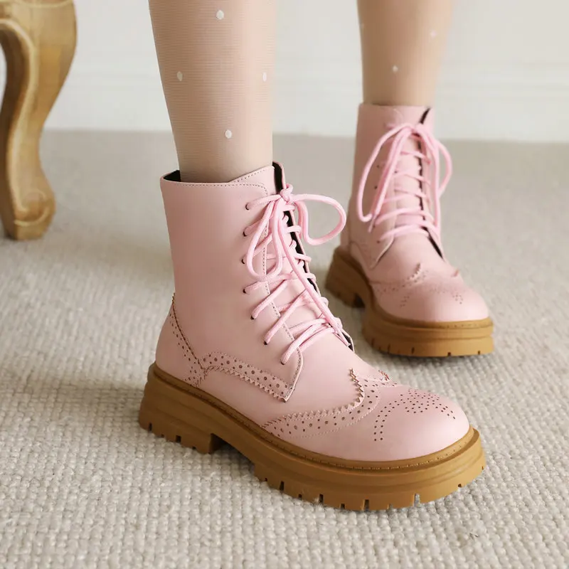 

Women's Rubber Boots Round Toe Boots-Women Clogs Platform Shoes Winter Footwear Lace Up Rain Rock Lolita 2022 Low Ankle Autumn