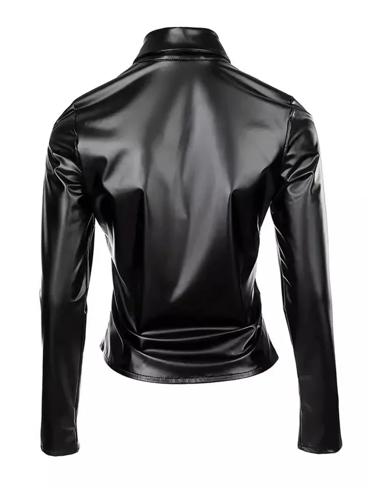 Wmstar Women Jacket Fashionable Soft Collar Leather Shirt with Waist Cinching Long Sleeved Leather Top Wholesale Dropshipping