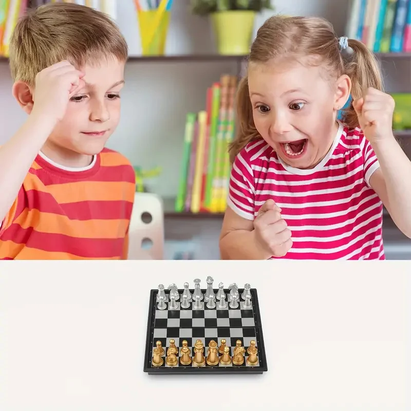 Mini Magnetic Chess Board Games, Small Portable Folding Chess  Classic Backgammon Checkers Travel Set Toys for Kids Adult Gift 2