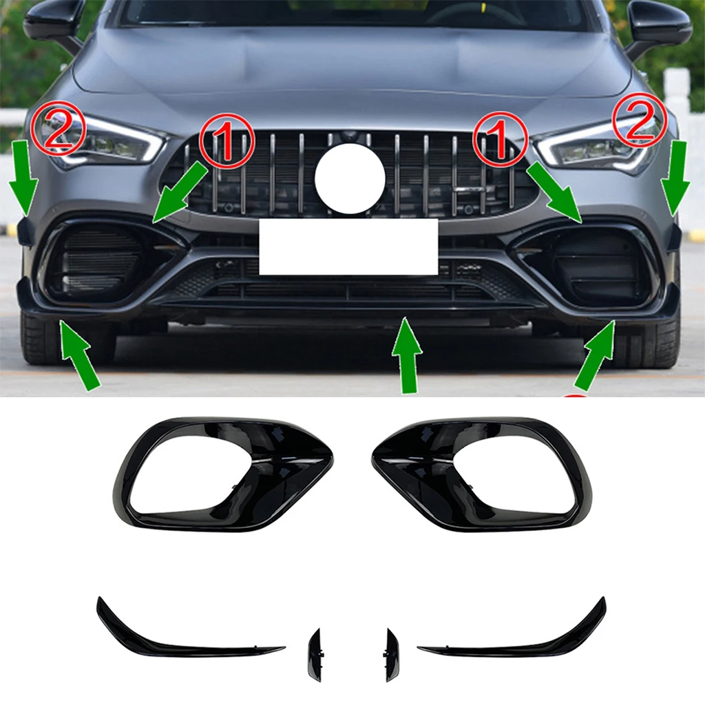 

Glossy black Car Front Bumper Fog Lamp Grille Cover For Mercedes-Benz W118 C118 CLA45 CLA200 250 AMG 2020-2021 Car Styling
