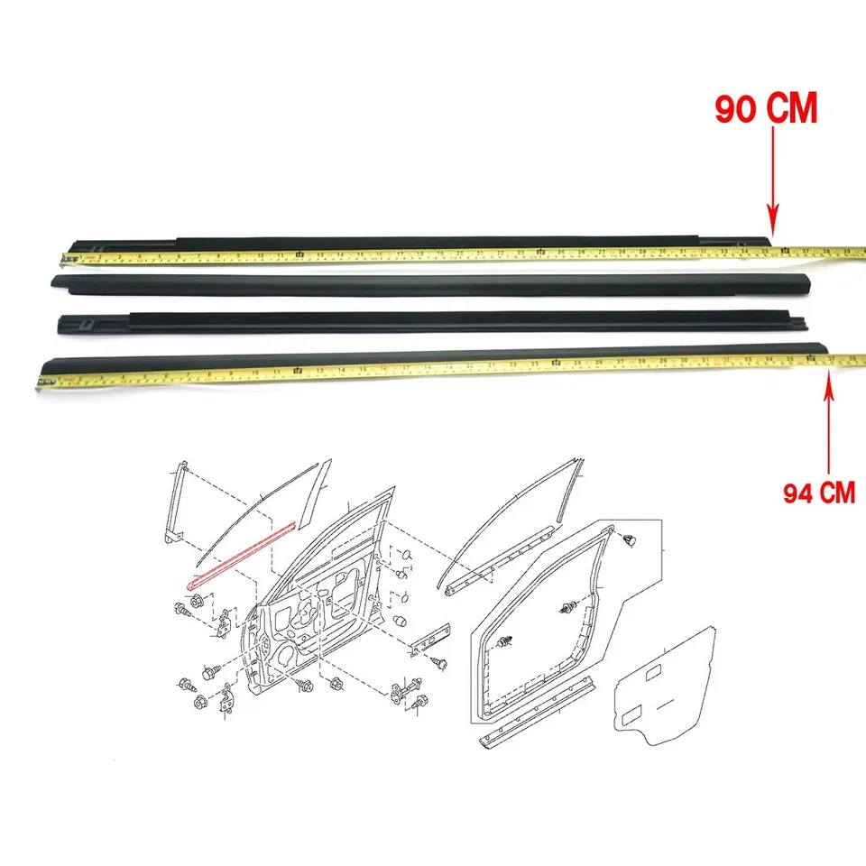 1Pcs or 4Pcs Windows Rubber Seal for Nissan XTrail T30 2001-2006 Glass Protector for Outdoor Weather Strips 80821-8H300 for X-Trail Spare Part (Color : 4 pcs black outside