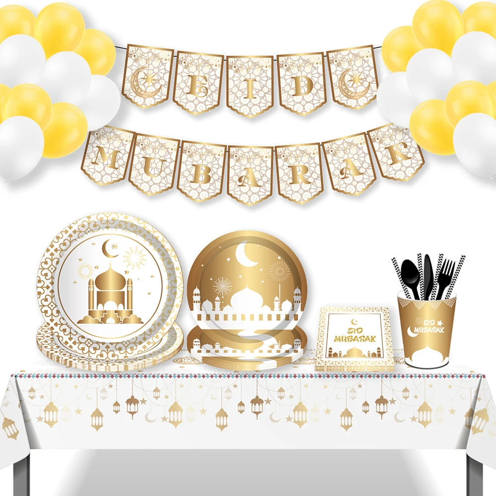 Eid Mubarak Festival Party Disposable Tableware Plates Cups Dinner Sets