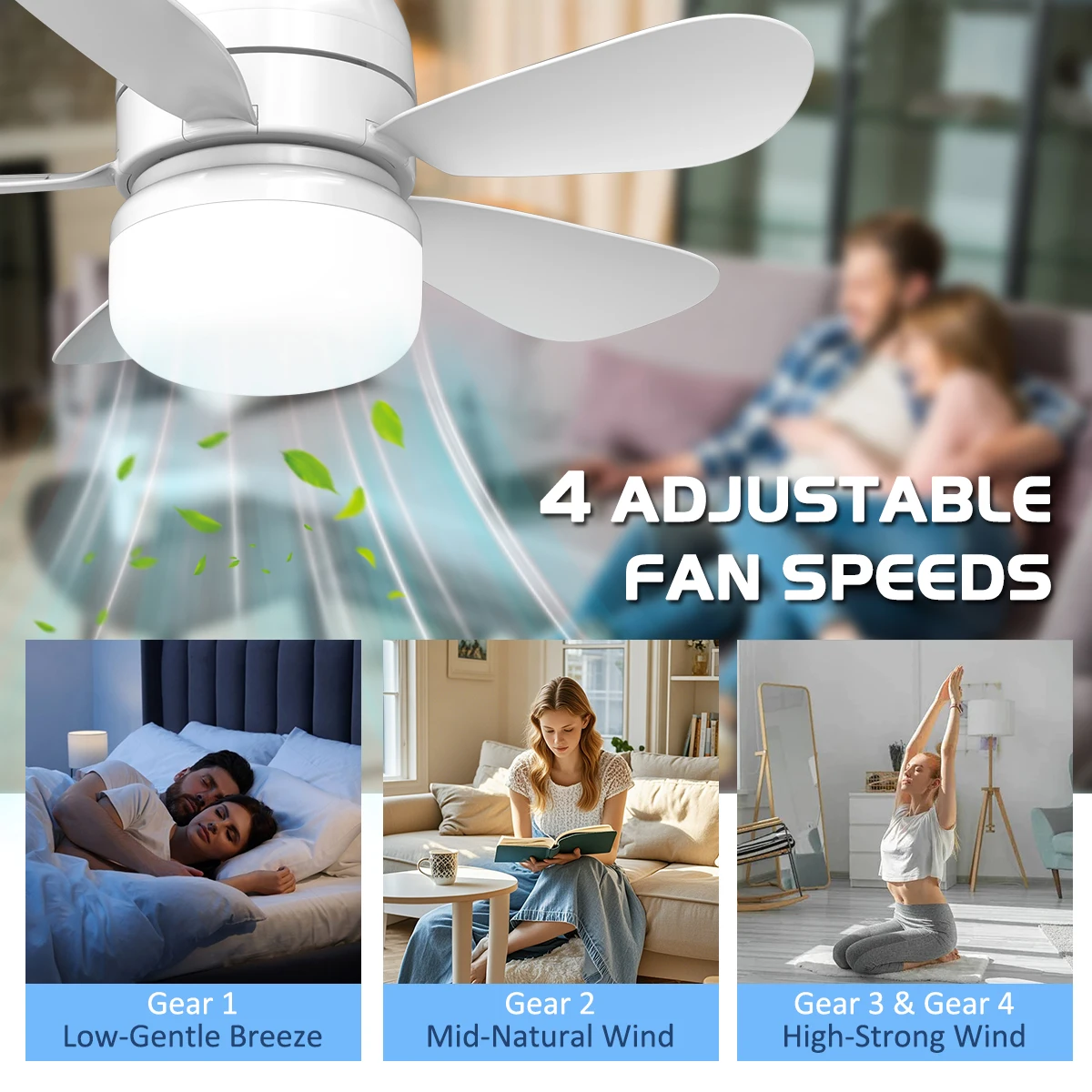 Socket Fan Light Bulb Dimmable LED Ceiling Fans with Lights and Remote Adjustable Color And Brightness Fan for Kitchen Bedroom