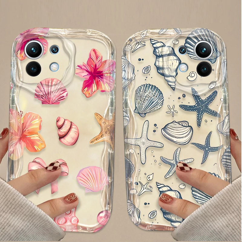 Ocean Animals Clear Silicone Phone Case - Blue & Pink Design