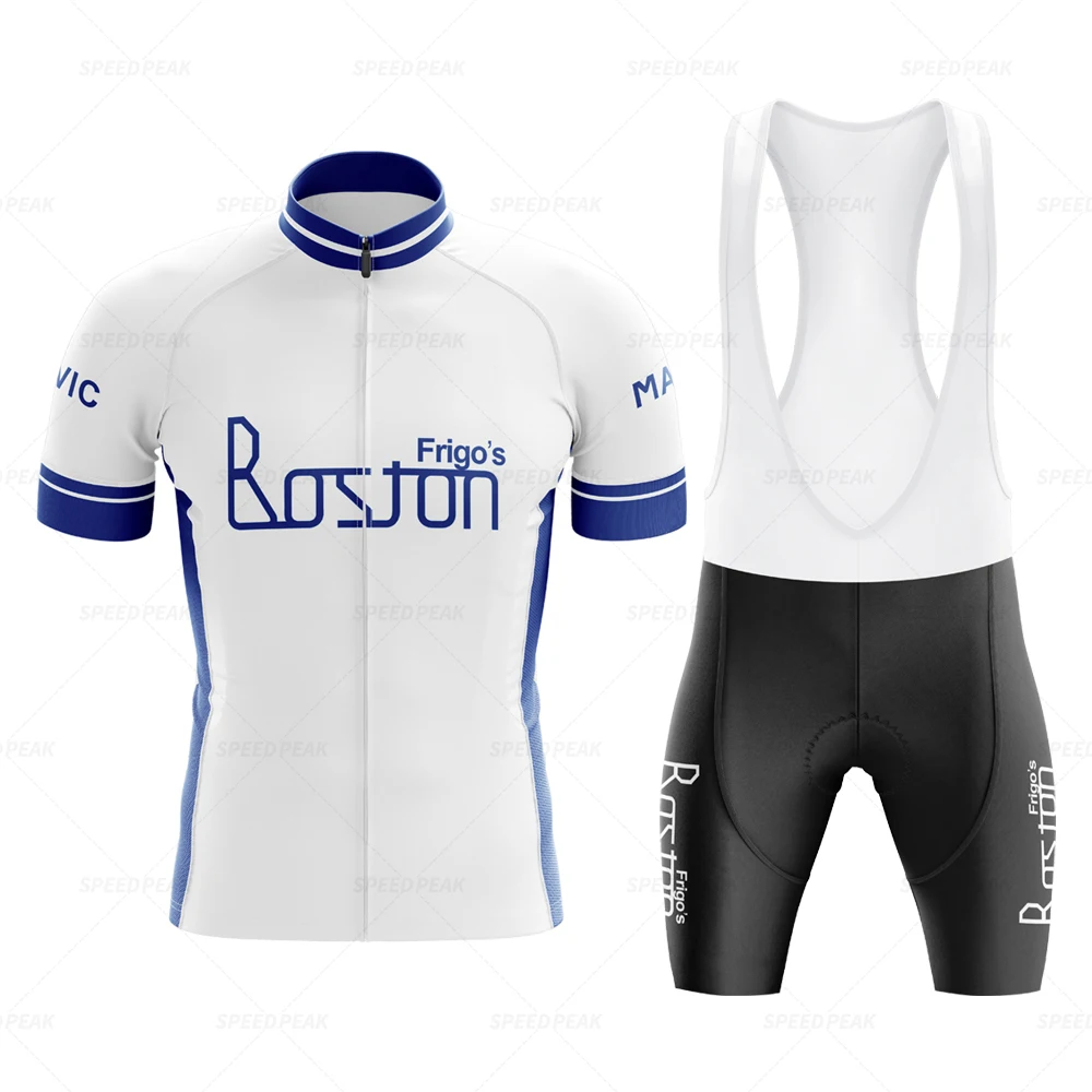Boston Retro 1981 Competition White Cycling Jersey Set Classical Bicycle Suit Bike Short Sleeve Men Bib Shorts Clothes Por Team