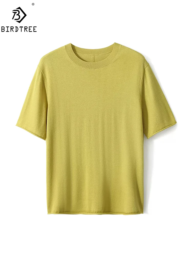 

BirdTree, Contain Mulberry Silk T-Shirt, Women Short Sleeve Knitted Solid, Casual OL Bottom Tops, 2024 Summer New Tee T44303QM