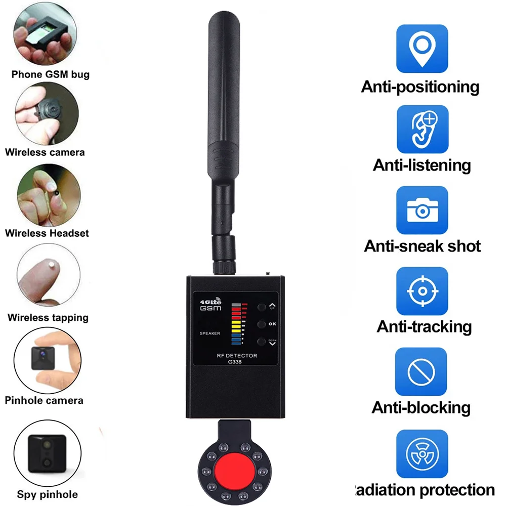 

Professional Anti-spy Detector Camera GSM Audio Bug Finder GPS Signal Lens RF Tracker Detect Wireless Products With IR Detection