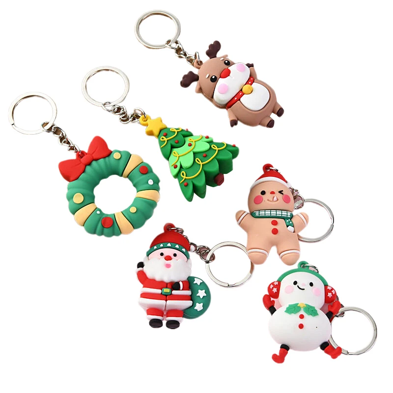 

5.6cm*3.8cm 3D Snowman Santa Claus Elk Deer Soft Silicone Christmas Doll Keyrings Women Girls Bag Ornaments New Year Party Gifts