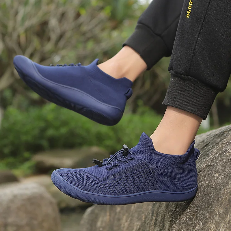 Barfussschuhe fir Erwuessener, Cross-Trainer, Zehbox, Männer, breet, minimalistesch, Null-Drop-Sohle, Casual Stricken, Wanderschuhe 2024_voghion.com