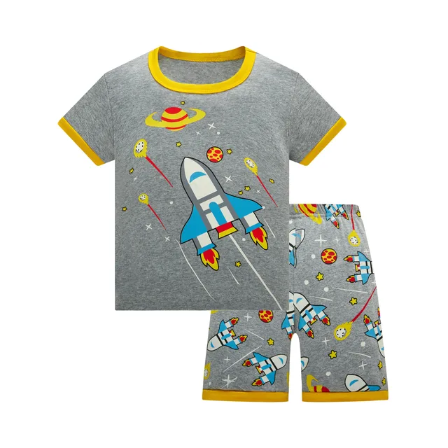 Kids Pajamas Set Summer Children Short Sleeve Sleepwear Rocket Boys Cartoon Pyjamas Clothing Nightwears Set 21