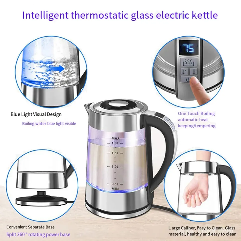 Home Intelligent Constant Temperature GlassElectric Kettle With Sterilization Insulation Fast Heating And WaterLevel Line Teapot