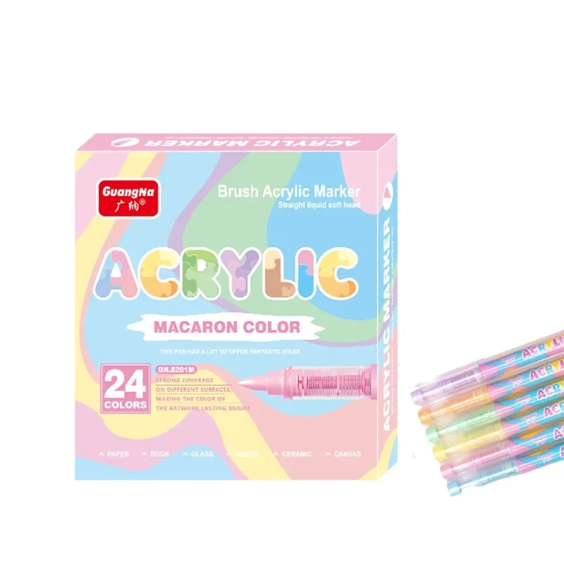 24 색상 소프트 브러시 아크릴 마커 펜 세트 스킨 톤 마카롱 컬러 마커 DIY 손으로 그린 페인트 아트 마커 펜