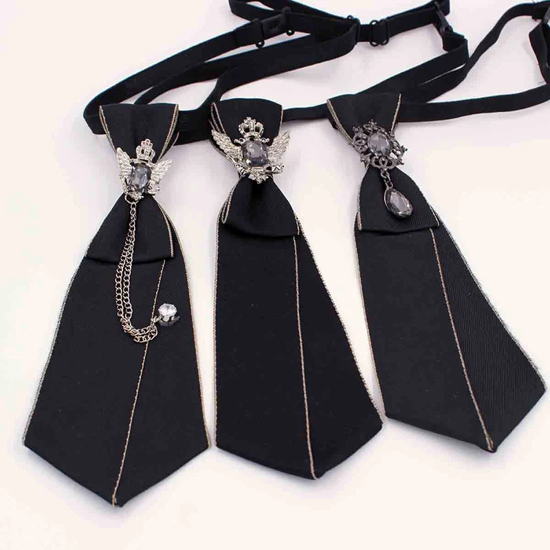 

Metal Chain Ribbon Tie Crystal Rhinestone Pre-Tied Collar Jewelry Neck Ties For Men Women School Uniform Jk Bow Ties Punk Style
