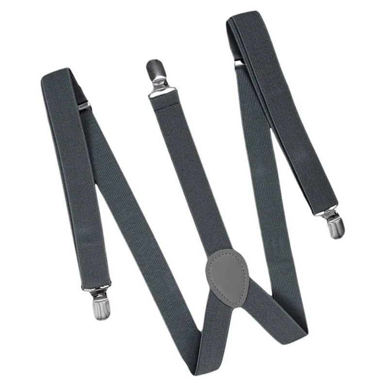 

RISE-2X Unisex Clip On Suspender Elastic Y-Shape Back Formal Adjustable Braces, Dark Gray