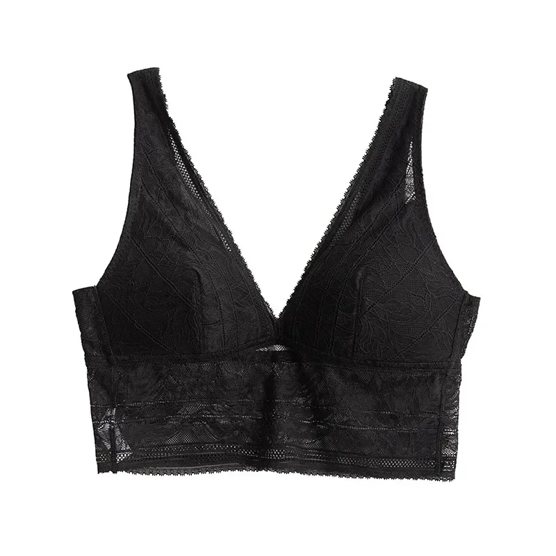 2024 New Women's Summer French Lace Vest Style Sexy and Breathable Natural Mulberry Silk Bra Without Steel Ring Back Bra