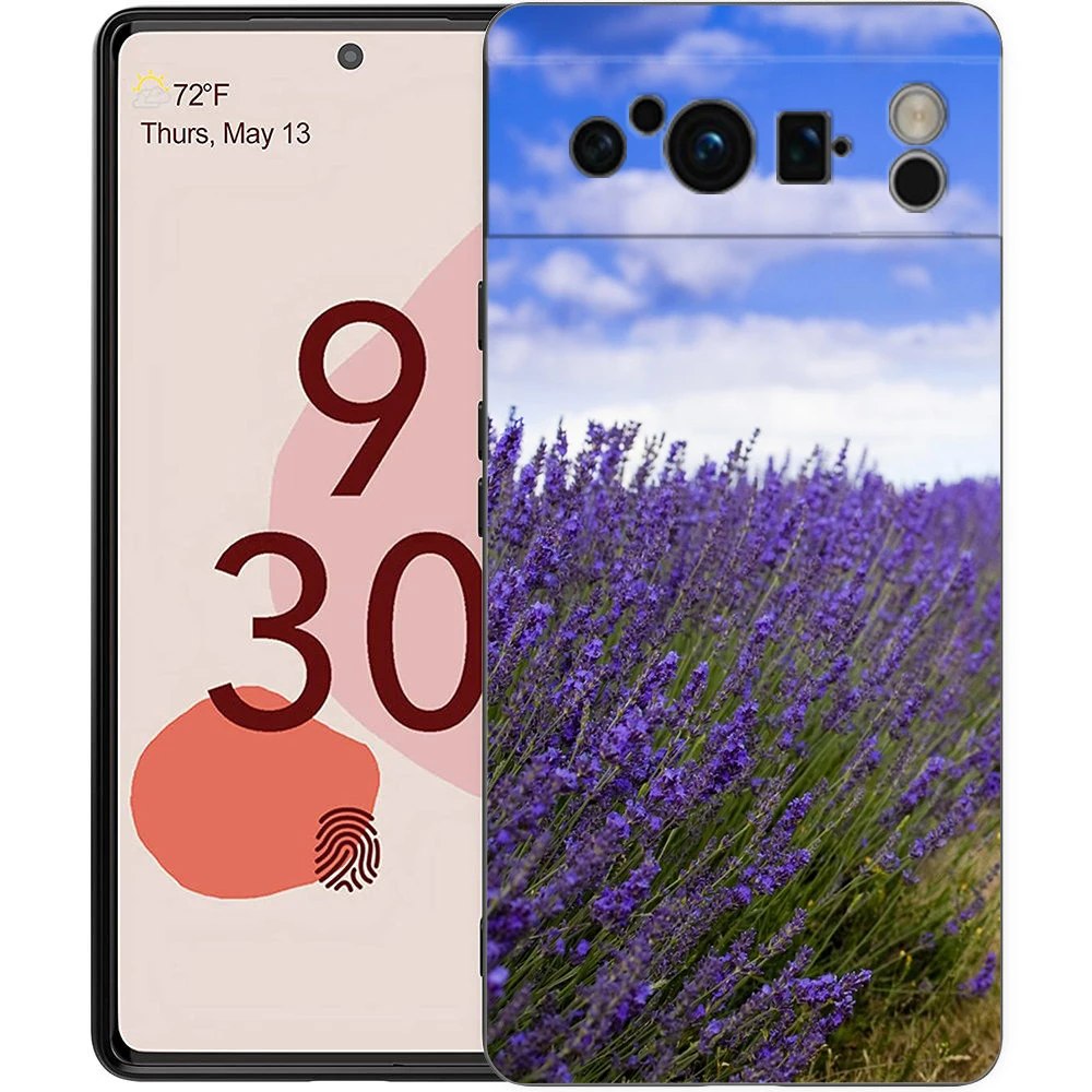 Elegant Lavender Floral Soft Shockproof TPU Phone Case - Black Cover