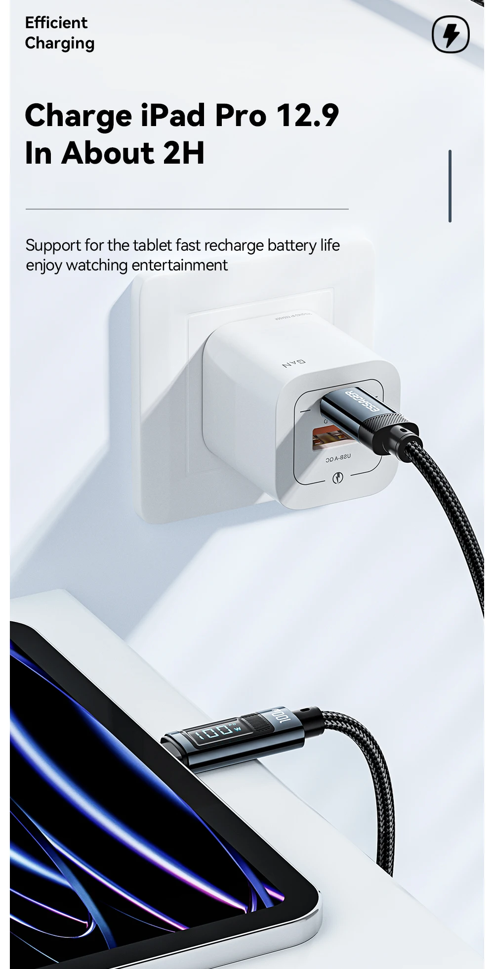 100W USB Type C Cable 90 ° LED Digital Display Cable 5A PD Fast Charging For iPh