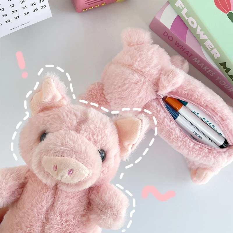 Pencil case Pen Pencil Case Stationery Organizer student girl cartoon animal piggy pencil bag high capacity plush stationery bag desktop storage school supplies