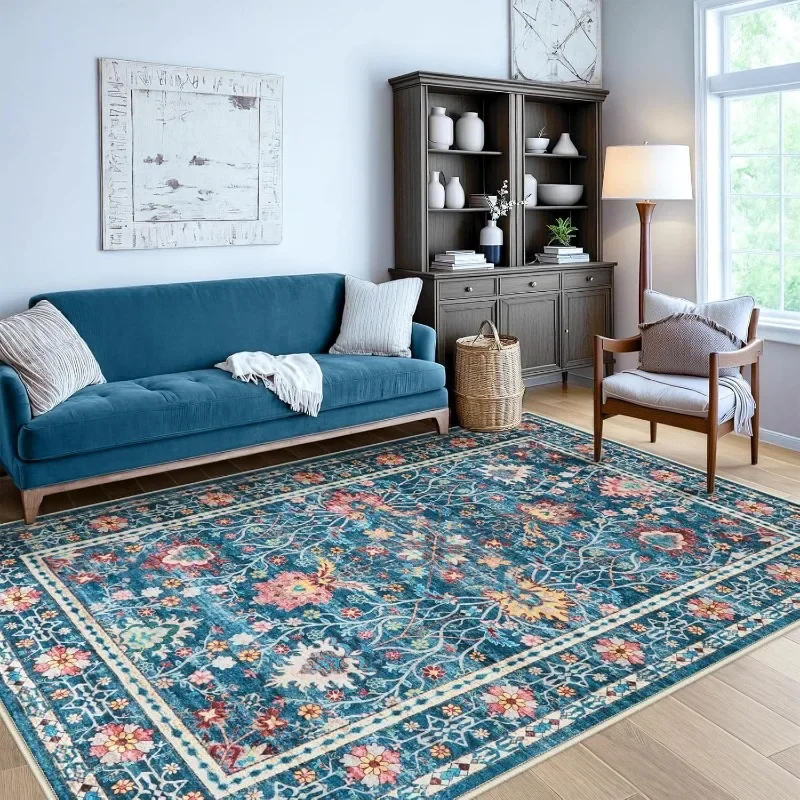 Retro Living Room Carpet Large Area Persian Bedroom Bedside Rugs Machine Washable Non-slip Sofa Coffee Table Floor Mats Tapis 러그