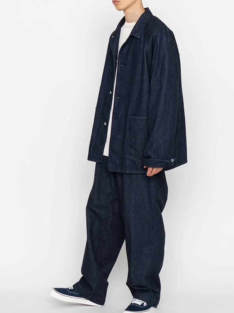 NANAMICA 23AW Japanese Men Coats City Boy Loose Casual Lapel Washed Single Breasted Denim Jacket