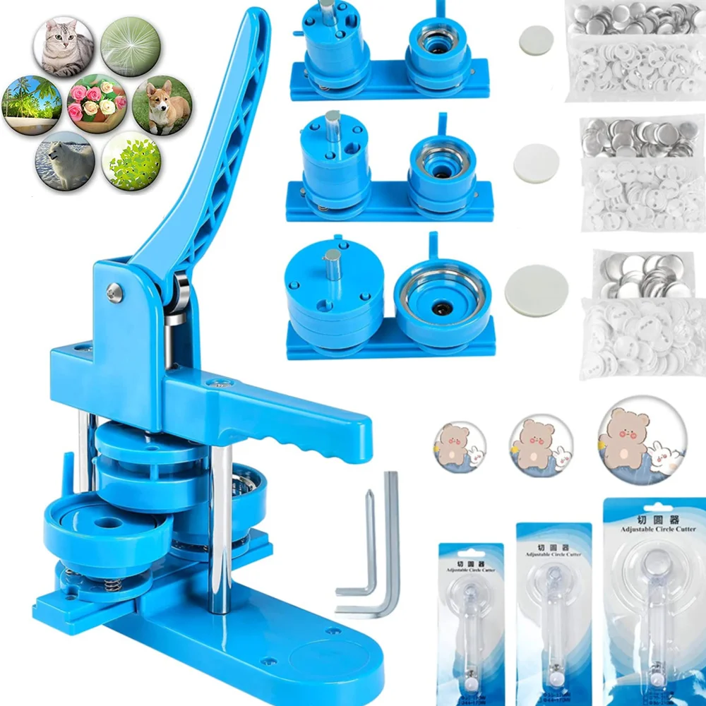 Badge Maker Button Maker Machine Badge Button Maker Machine 300Pcs Button Parts 3 Mold 3 Circle Cutter