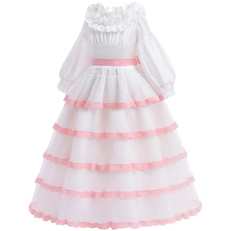 

2023 New Little Mermaid Dress Spliced Long Sleeve Mesh Princess Dress Off Shoulder Cake Dress For Movie Role Playing Costume