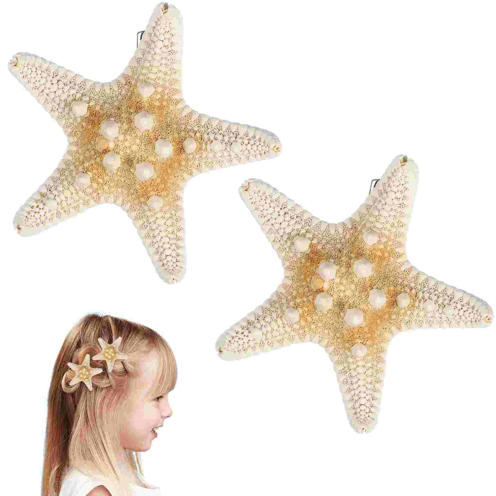 2 Pcs Frcolor Handmade Natural Starfish Girl Hair Accessories 2pcs/pack on Bangs for Women Thick Curl Girls Pins Miss