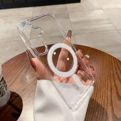 Sleek Magnetic Charge Clear Acrylic Phone Case - Slim Shockproof Cover for Galaxy A27 (Transparent)