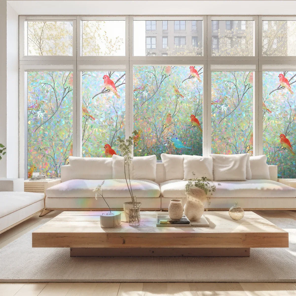 Pellicola Per Finestre Adesiva Arcobaleno Con Fiori – 2 Fogli Anticollisione Per Uccelli, Decorazione Finestre Effetto Prisma