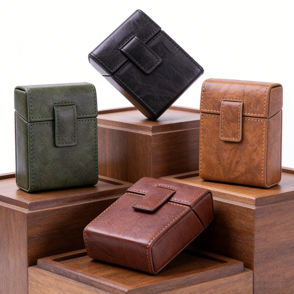Elegant PU Leather Cigarette & Lighter Case with 20 Stick Capacity