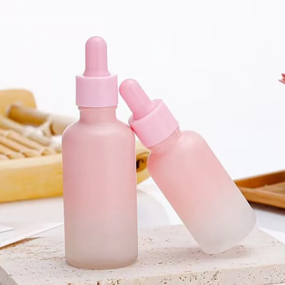 

Wholesale 5-100ml Dropper Bottles Refillable Cosmetic Container Pink Glass Aromatherapy Liquid For Essential Massage Oil Pipette