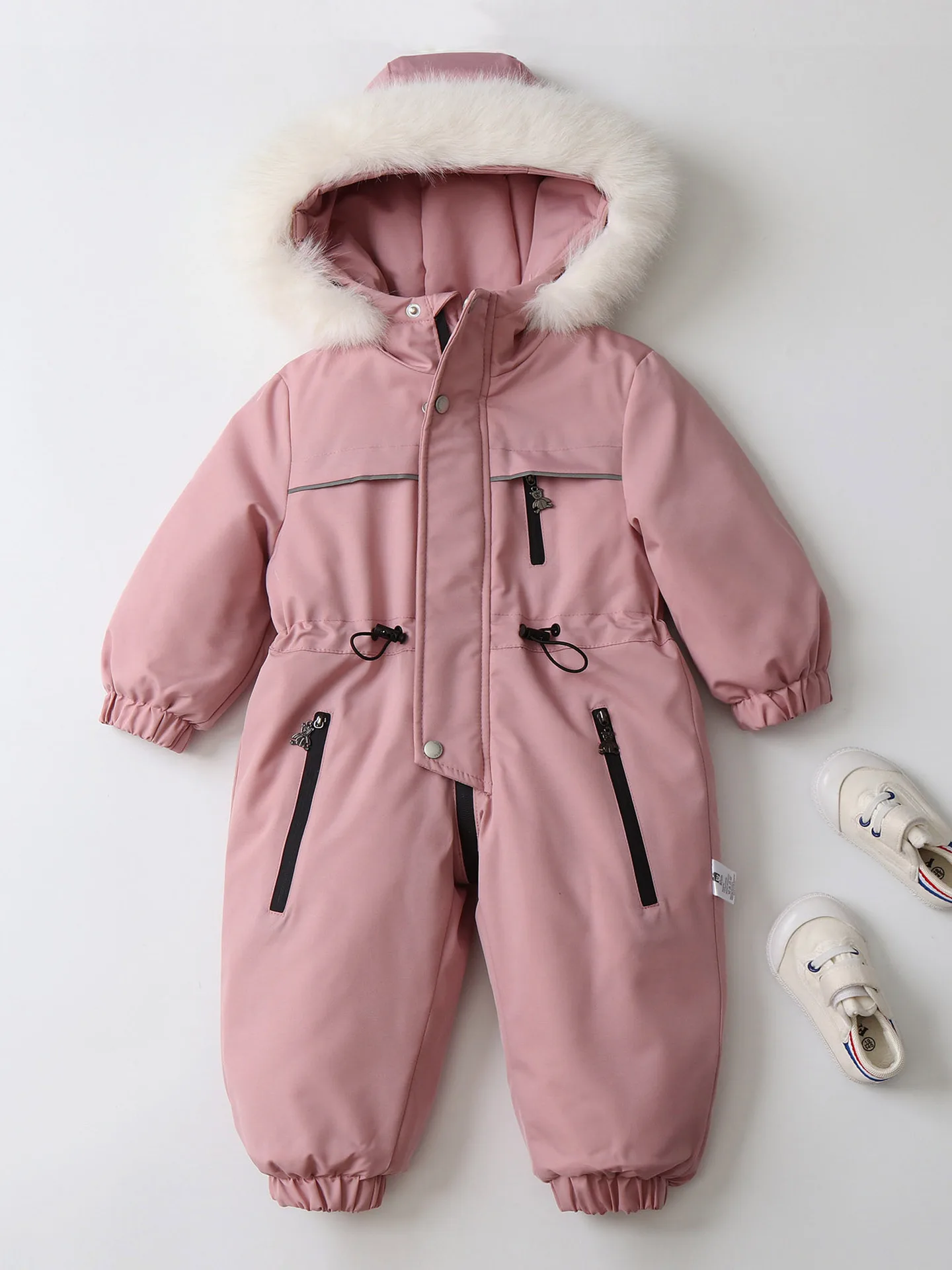 Waterproof Infant Ski Suit Fur Lining Girls Jumpsuits