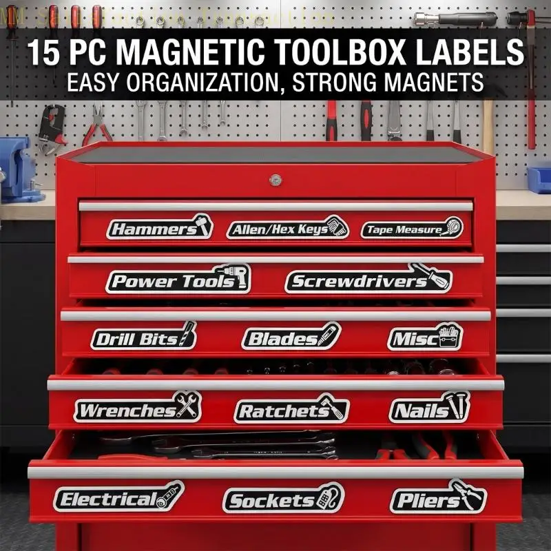 다양한 도구 식별 용도를 위해 여러 금속 표면에 적합한 15개의 자기 배지 정리함이 포함된 AXYB 팩