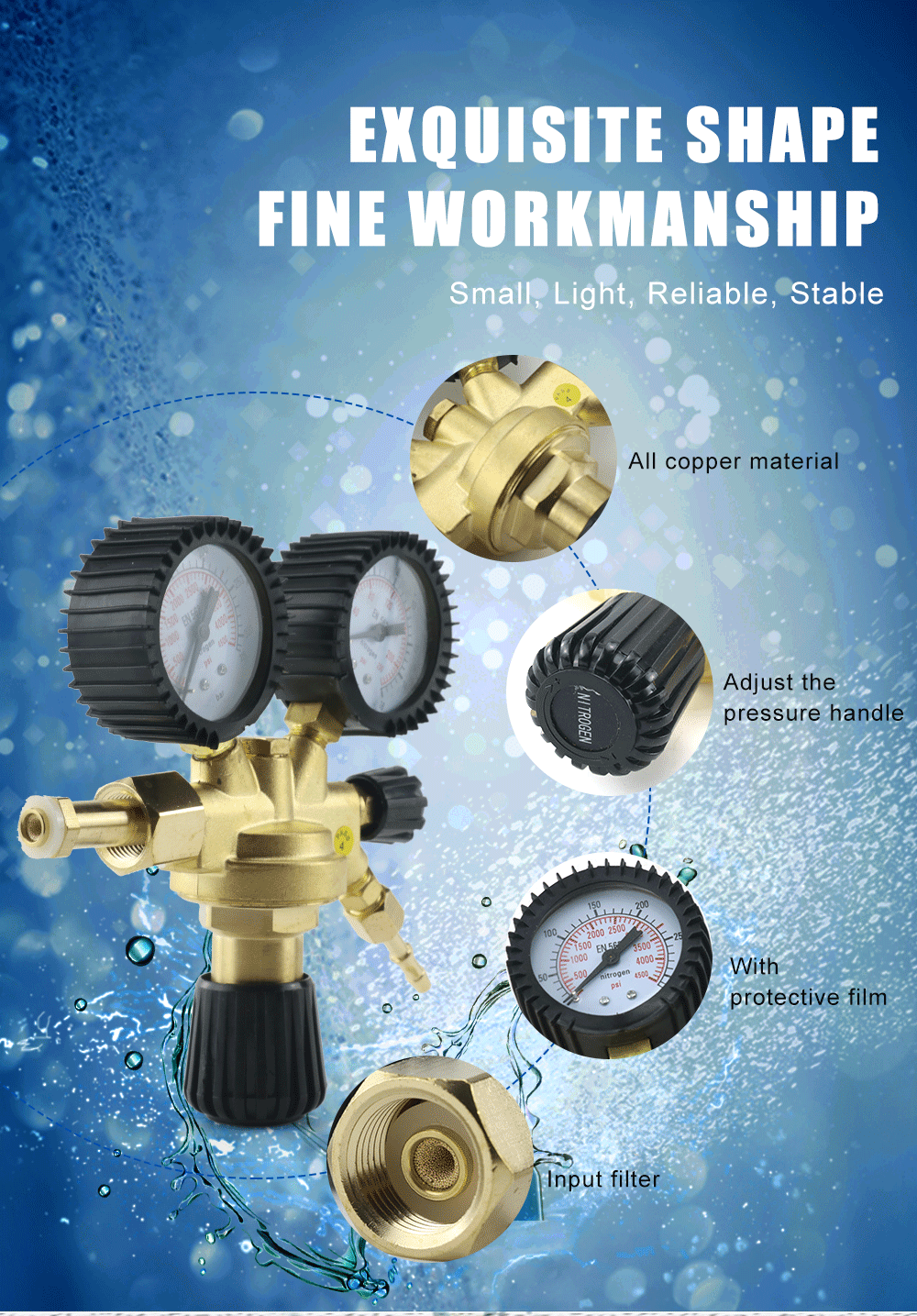 Description Picture 3 of itemBrass Nitrogen Regulator 0-4500PSI Gas Pressure Reducing Valve Connection Gauges MAG / MIG Welding W21.8 Thread