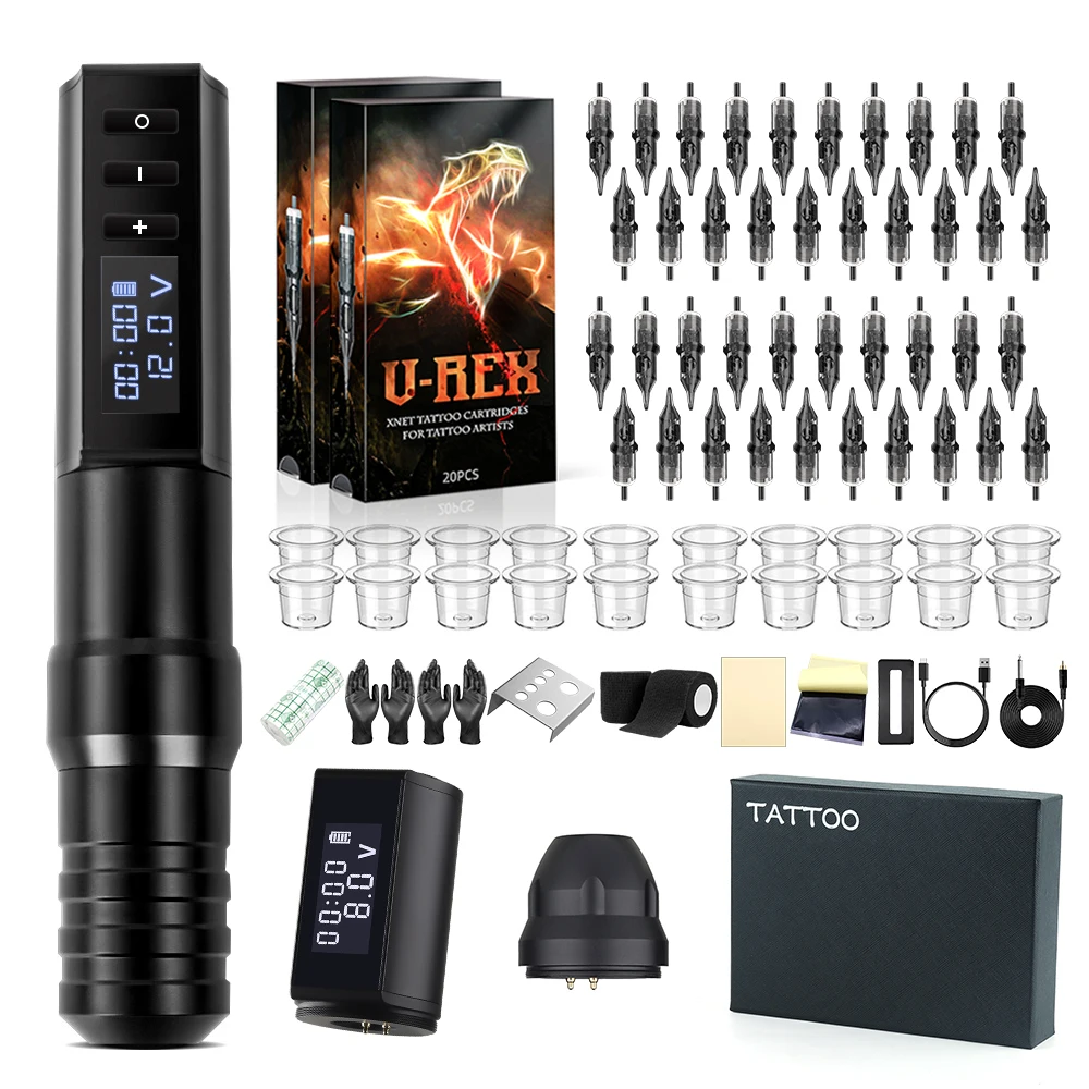 Kiss of Dragon-Hunter Complete Wireless Tattoo Machine Kit Professional Pen with Coreless Motor Rotary Gun For Tattoo Artist