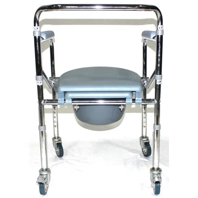 Folding Adjustable Bathroom Portable Commode Chair With Wheels Adult Elderly Disabled People Use 4