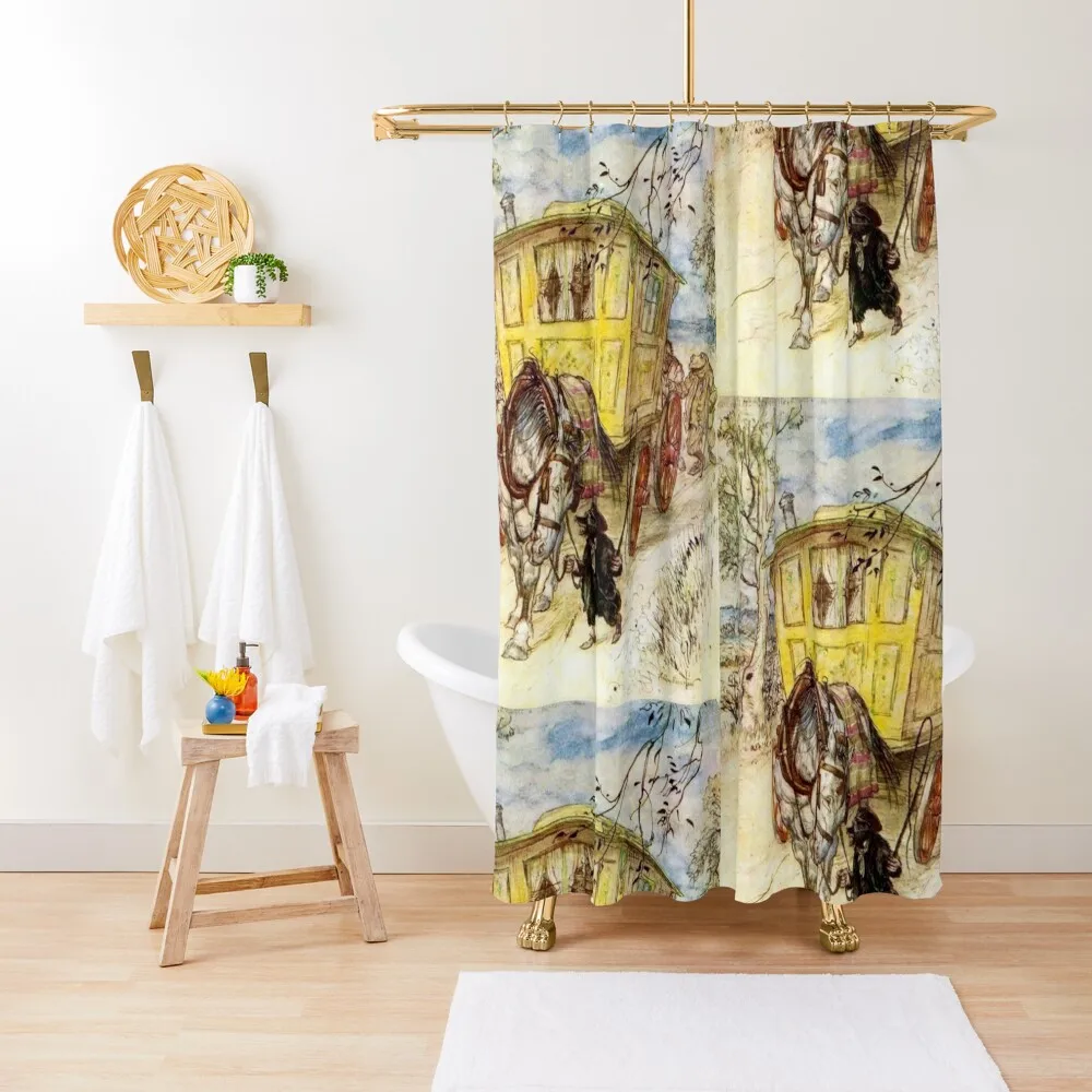 Gypsy Wagon - Wind in the Willows,Arthur Rackham Shower Curtain Set For Bathroom Cute Shower For Bathrooms Curtain