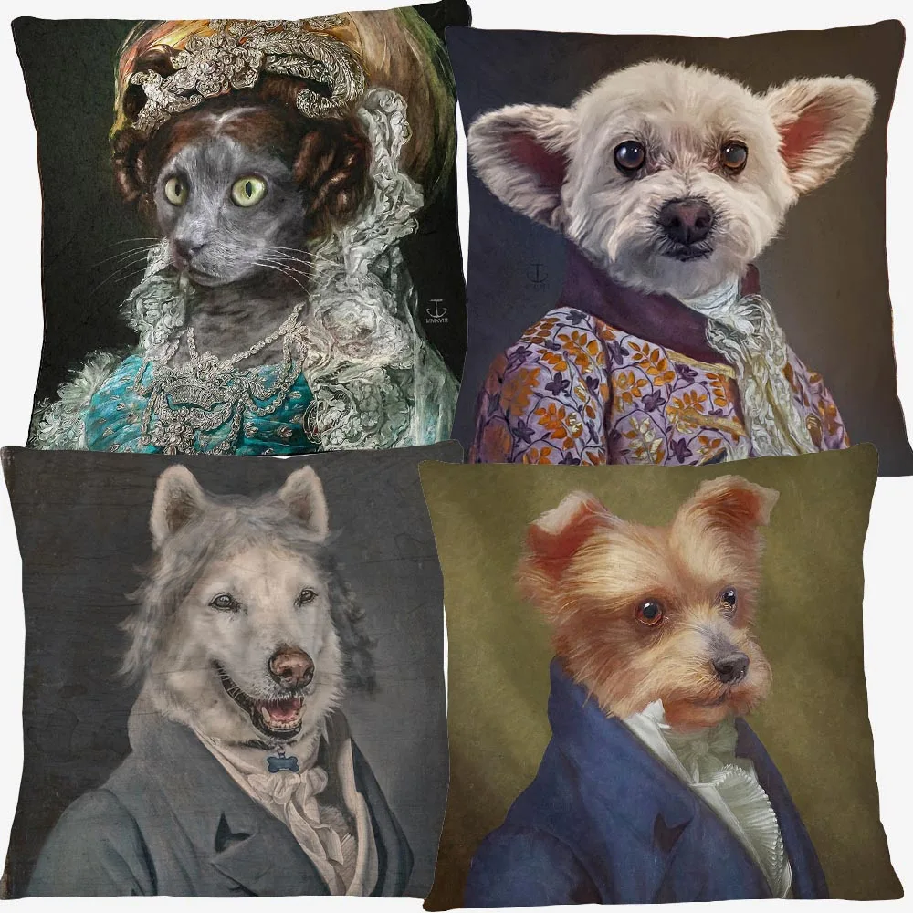 European Royal Court Dog Animals Portrait Painting Cushion