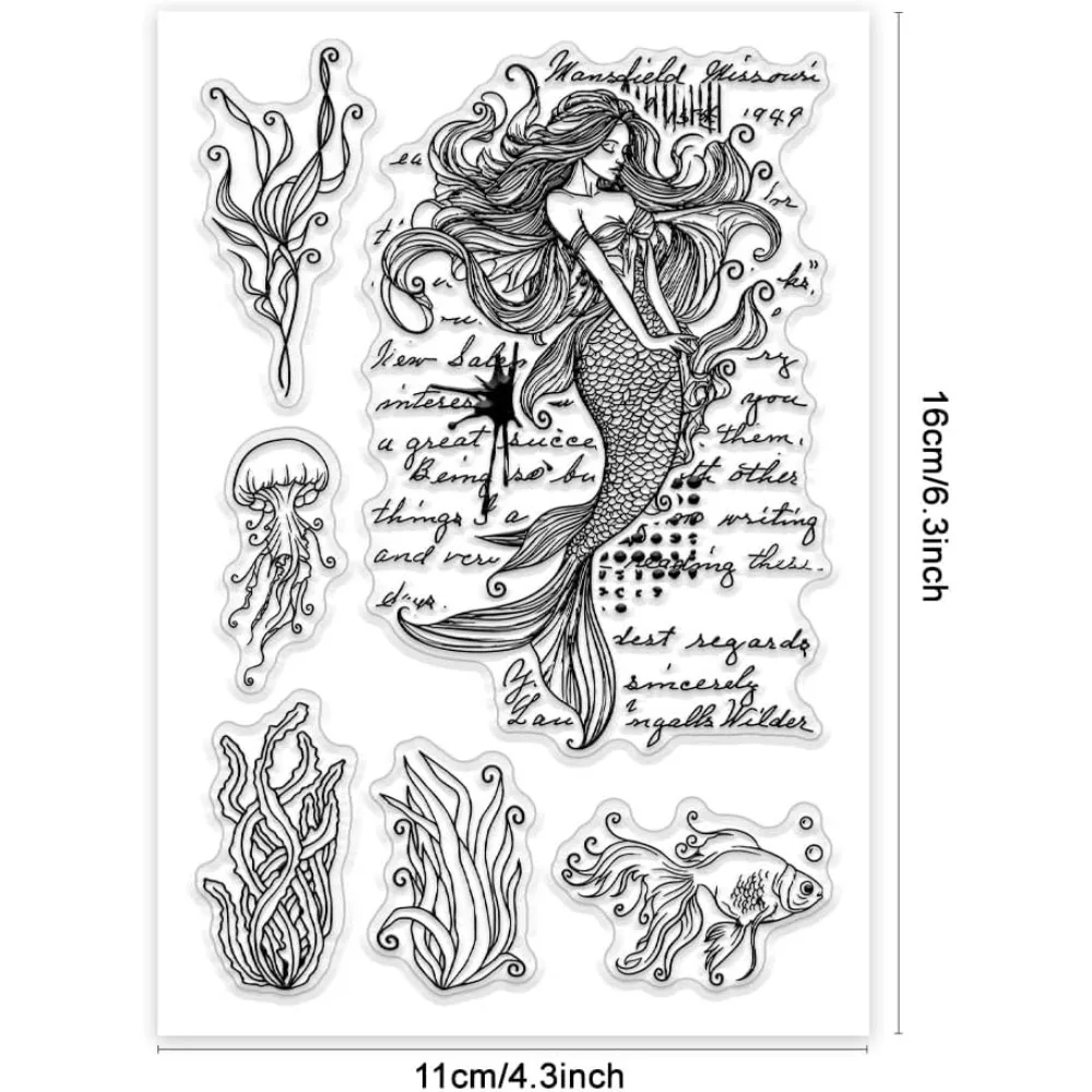 Mermaid clear stamps for card making jellyfish fish coral rubber stamps under the sea cards scrapbooking stamp transparent paper clear stamps