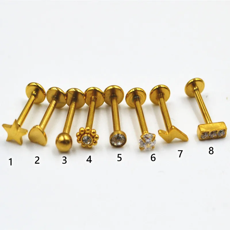 50Pcs Wholesale Body Piercing jewelry 16G Ball Gem Lip Bar Labret Stud