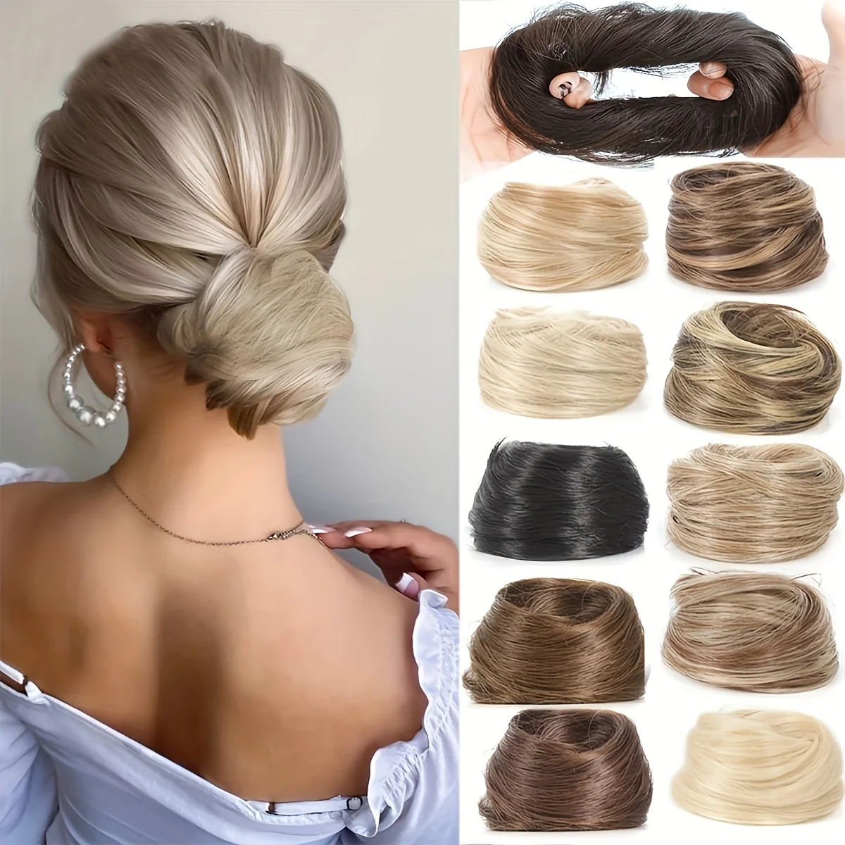 Synthetic Chignon Elastic Rubber Band Fake Hair Bun Clip in on