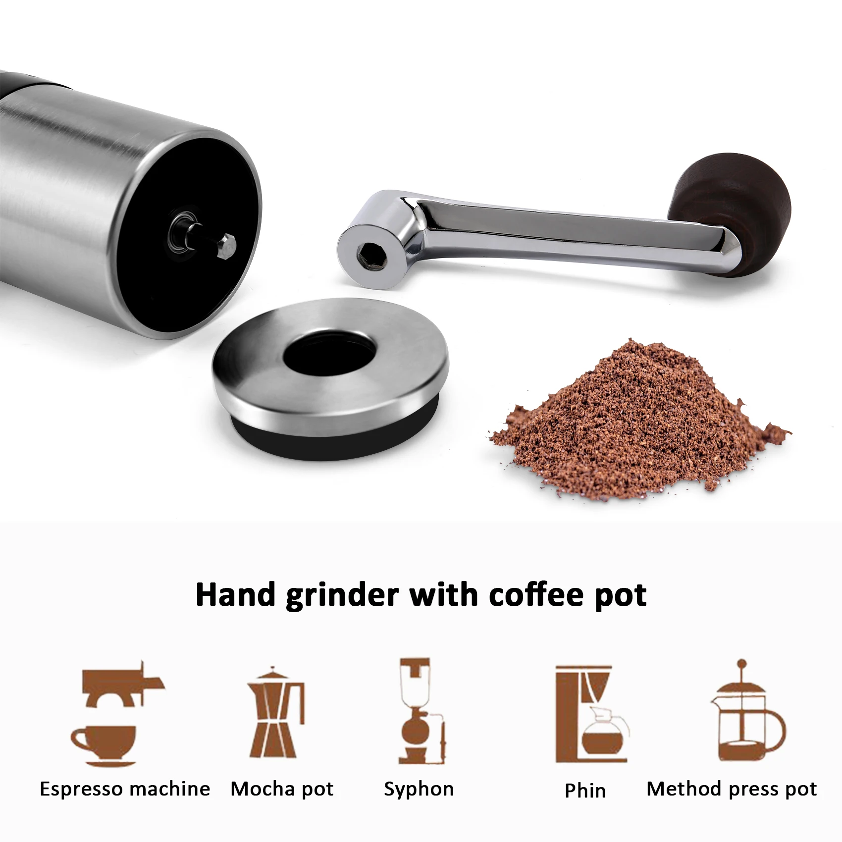 Molinillo de café manual – Molinillo de café de mano con rebabas de  cerámica, 6 ajustes ajustables externos – Manivela portátil (recta)