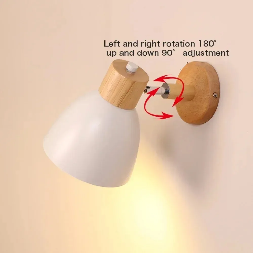 Modern Colorful Wooden Nordic Wall Lamp Modern Wall Sconce for Bedroom Living Room Home Lighting Macaroon Steering Head E27