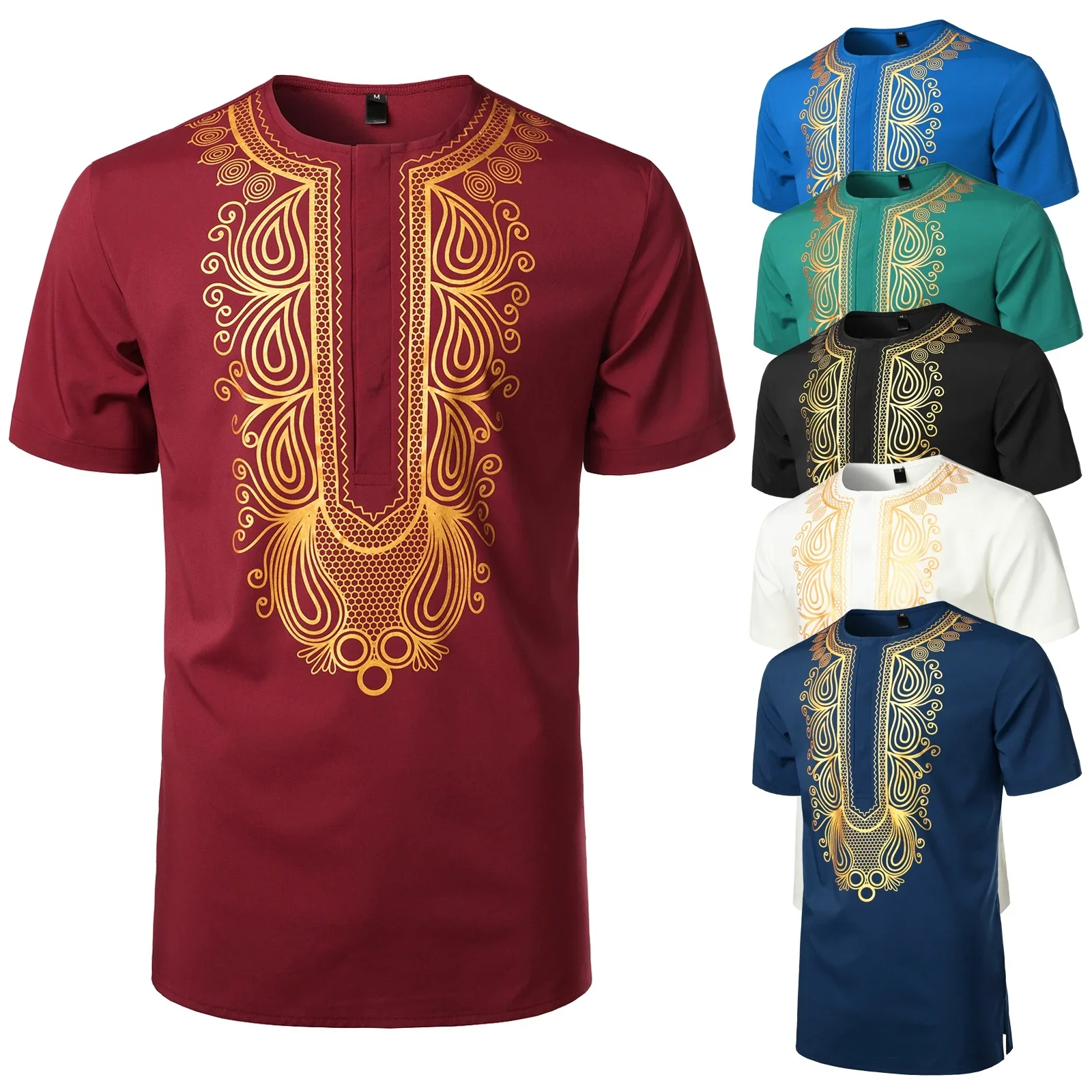 African Style T-shirt Men's 3D Printed Summer Short Sleeve Round Neck Top 3
