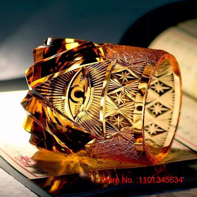 Eye Of God Crystal Drinking Glass Luxury EDO Kiriko Wine Glass Illuminati Power Symbol Rock Tumbler Whisky Brandy Snifter For Boss