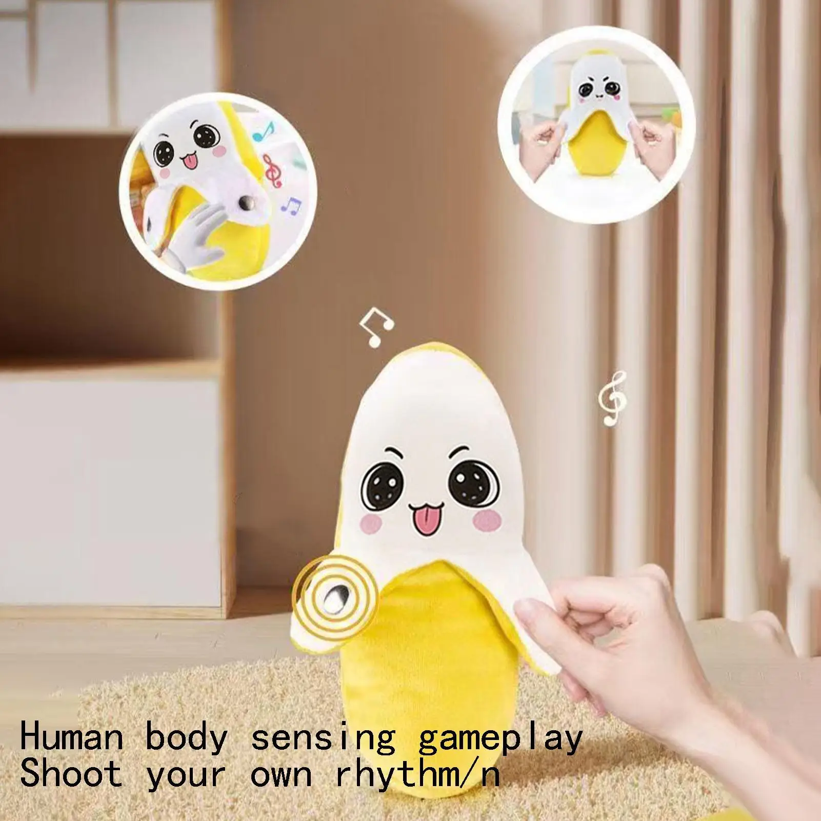 15cm 뮤지컬 비트 감지 기능이 있는 바나나 인형 장식품, 생일, 명절, 침실, 기숙사, 집, 소파, 자동차용 바나나 장난감