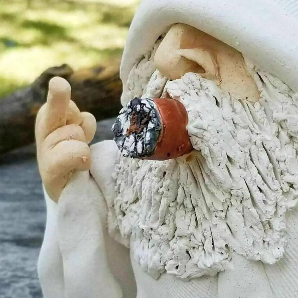 Smoking White White Beard Old Man With Middle Finger Garden Gnomes Statues 5